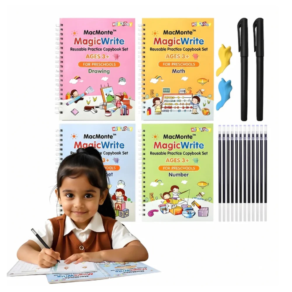 Sank Magic Practice Copybook (4 Books,1 Pen,1 Grip,10 Refill)