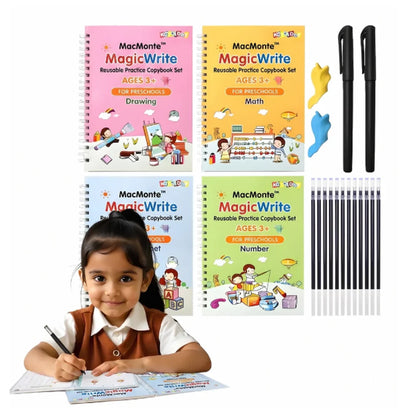 Sank Magic Practice Copybook (4 Books,1 Pen,1 Grip,10 Refill)