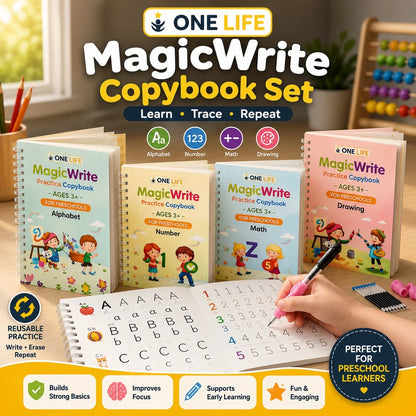 Sank Magic Practice Copybook (4 Books,1 Pen,1 Grip,10 Refill)